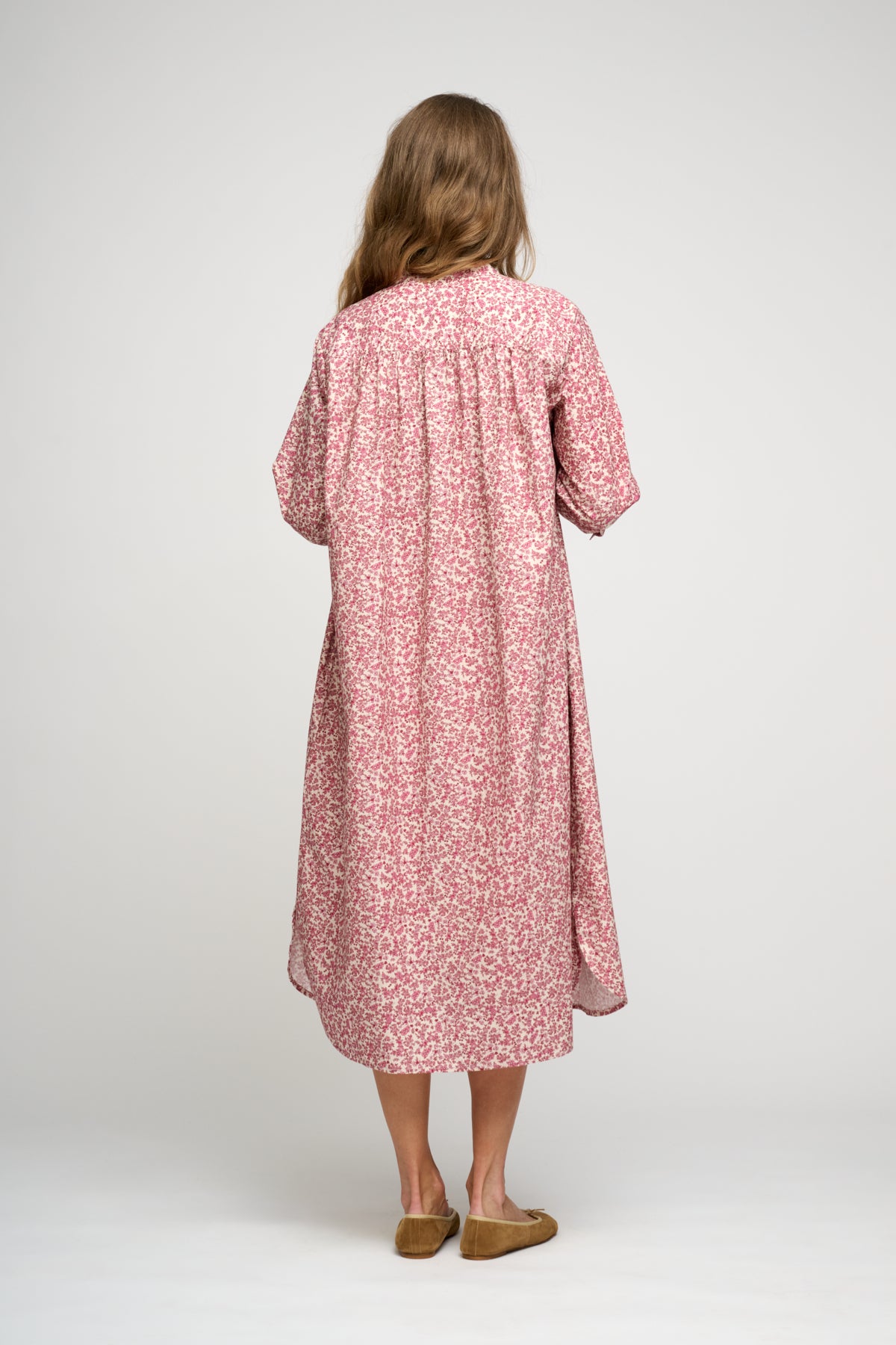 Laurella Poplin skjortekjole - Beige/Rose Flower